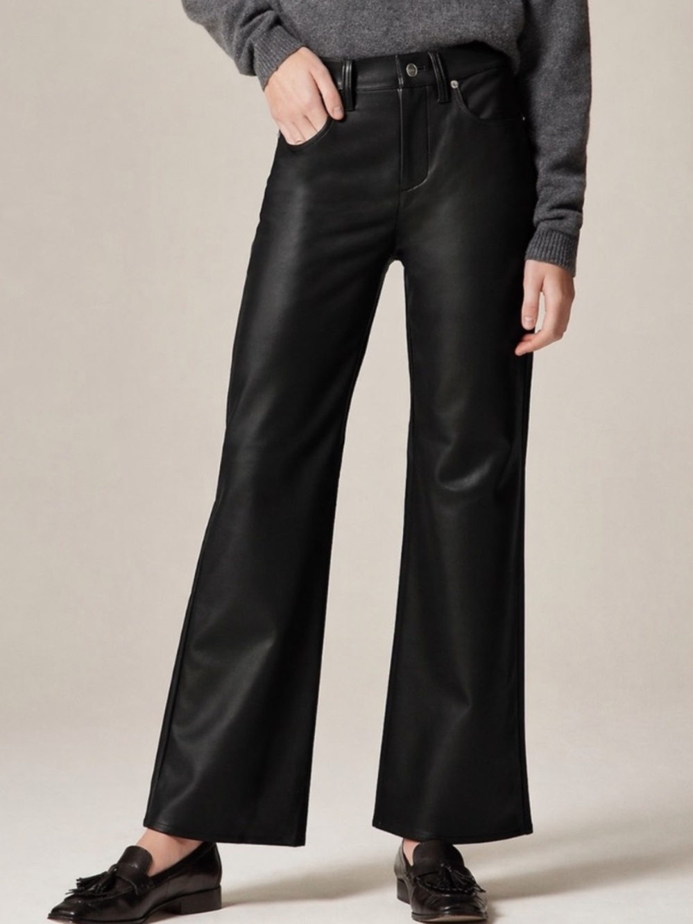 J. Crew “Charley” Kickout Black Faux Leather Pants Size 31 EUC